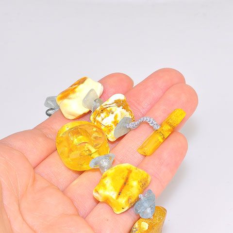 Baltic Butterscotch Amber and Aquamarine Chip Bracelet
