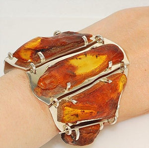 Sterling Silver, Baltic Honey Amber Link Bracelet