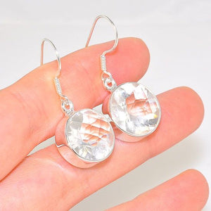 Sterling Silver Clear Quartz Large Circle Earrings