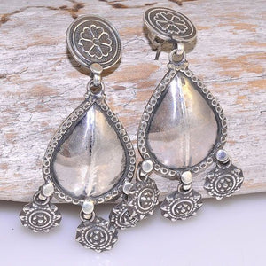 Sterling Silver Exotic Tibetan Teardrop Plate Stud Earrings