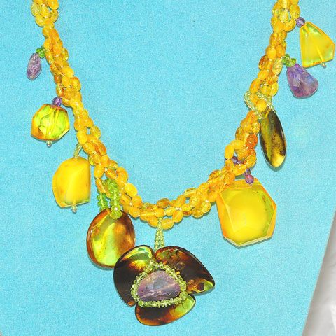 Baltic Amber, Amethyst and Peridot Necklace