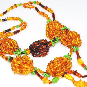Baltic Amber and Turquoise Bead Cluster Necklace