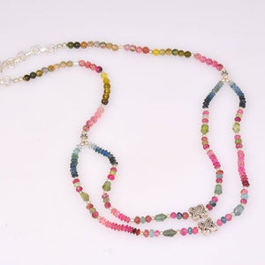 Sterling Silver Rainbow Tourmaline Bead Necklace