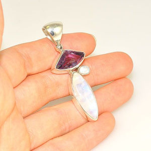 Sterling Silver Moonstone, Amethyst and Pearl Pendant