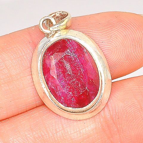 Sterling Silver Tibetan Faceted Ruby Oval Pendant