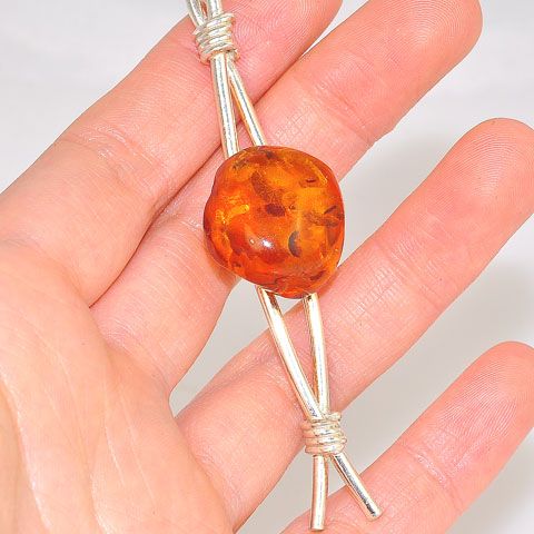 Sterling Silver Baltic Honey Amber Bamboo Style Pendant
