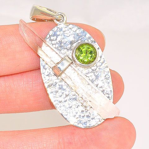 Sterling Silver Clear Quartz Crystal and Peridot Pendant