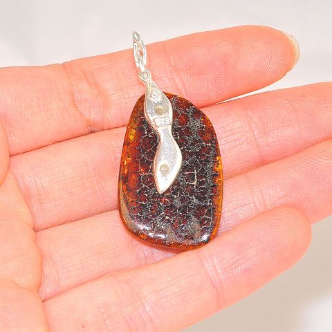 Sterling Silver Baltic Green Amber Pendant