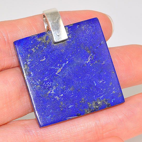 Sterling Silver Lapis Lazuli Geometric Square Pendant