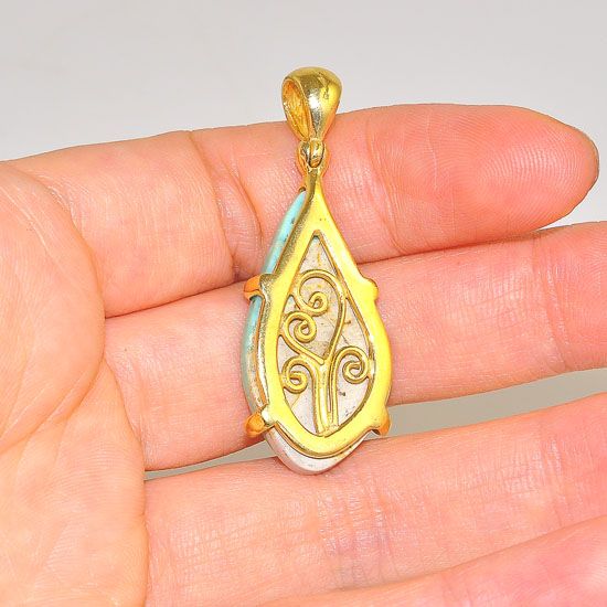 18K Gold Plated Over Brass 14.4 Carats Variscite Pendant