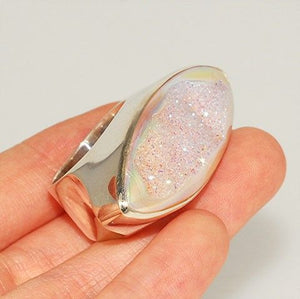 Sterling Silver, Opalized Druzy Marquise Ring