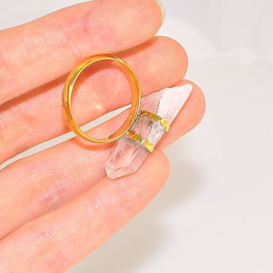 22K Gold Over Brass Clear Quartz Crystal Ring