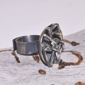 Oxidized Sterling Silver Bowl Waffle Medallion Ring