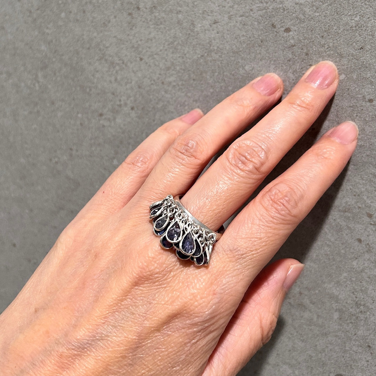 Sterling Silver 18 pc Iolite Cluster Gypsy Boho Ring SIZE 9