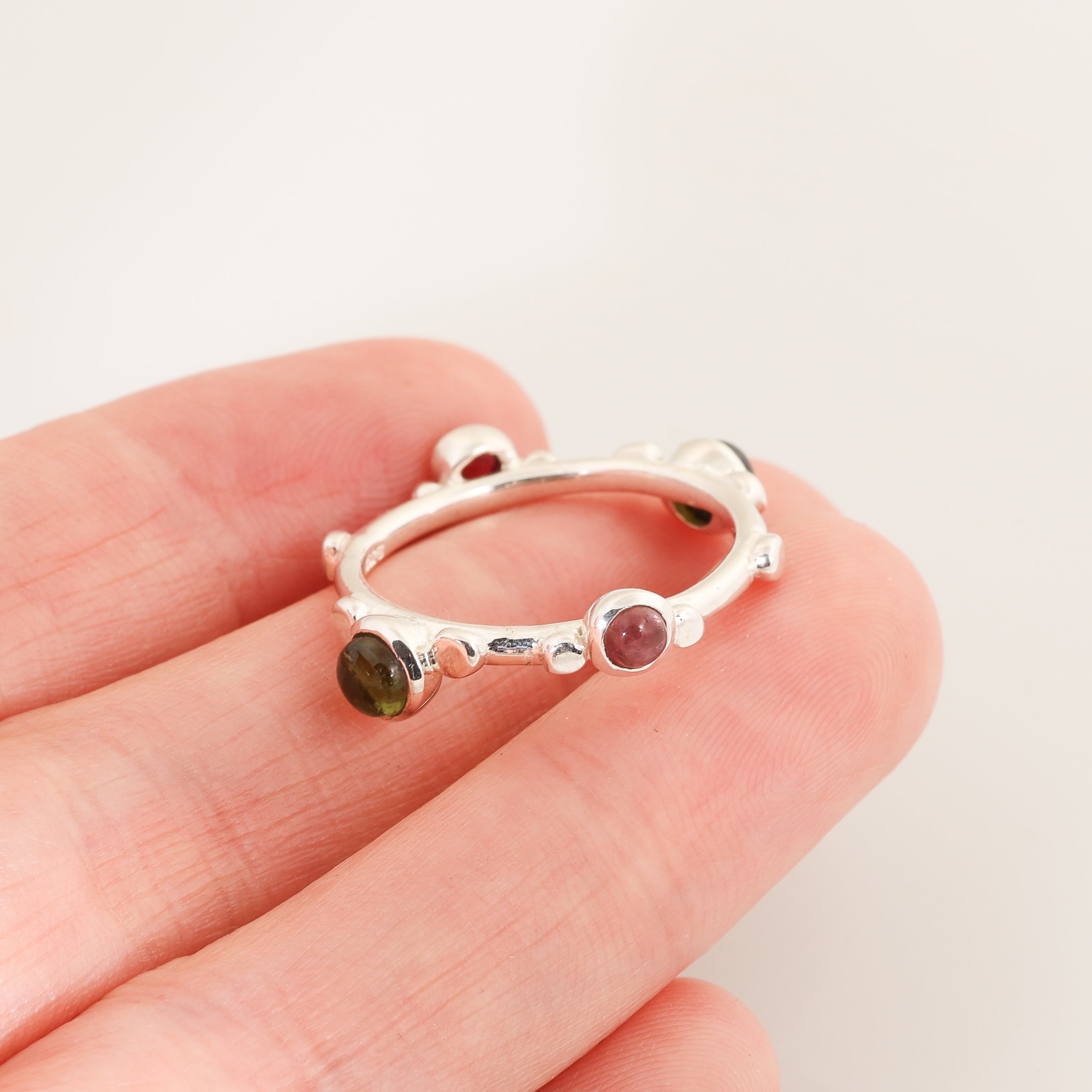 Sterling Silver Multi-Color Tourmaline Band Ring SIZE 8
