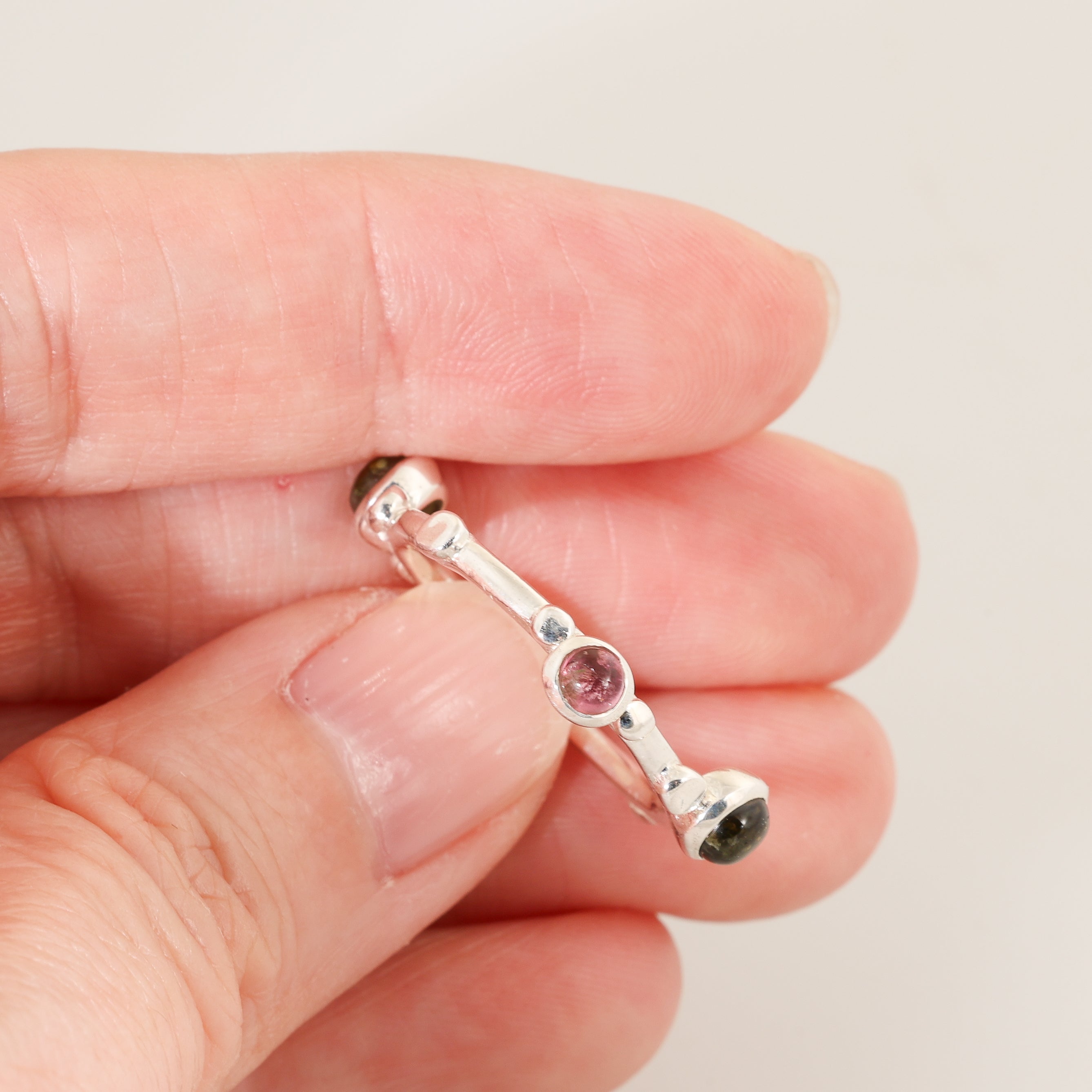 Sterling Silver Multi-Color Tourmaline Band Ring SIZE 8