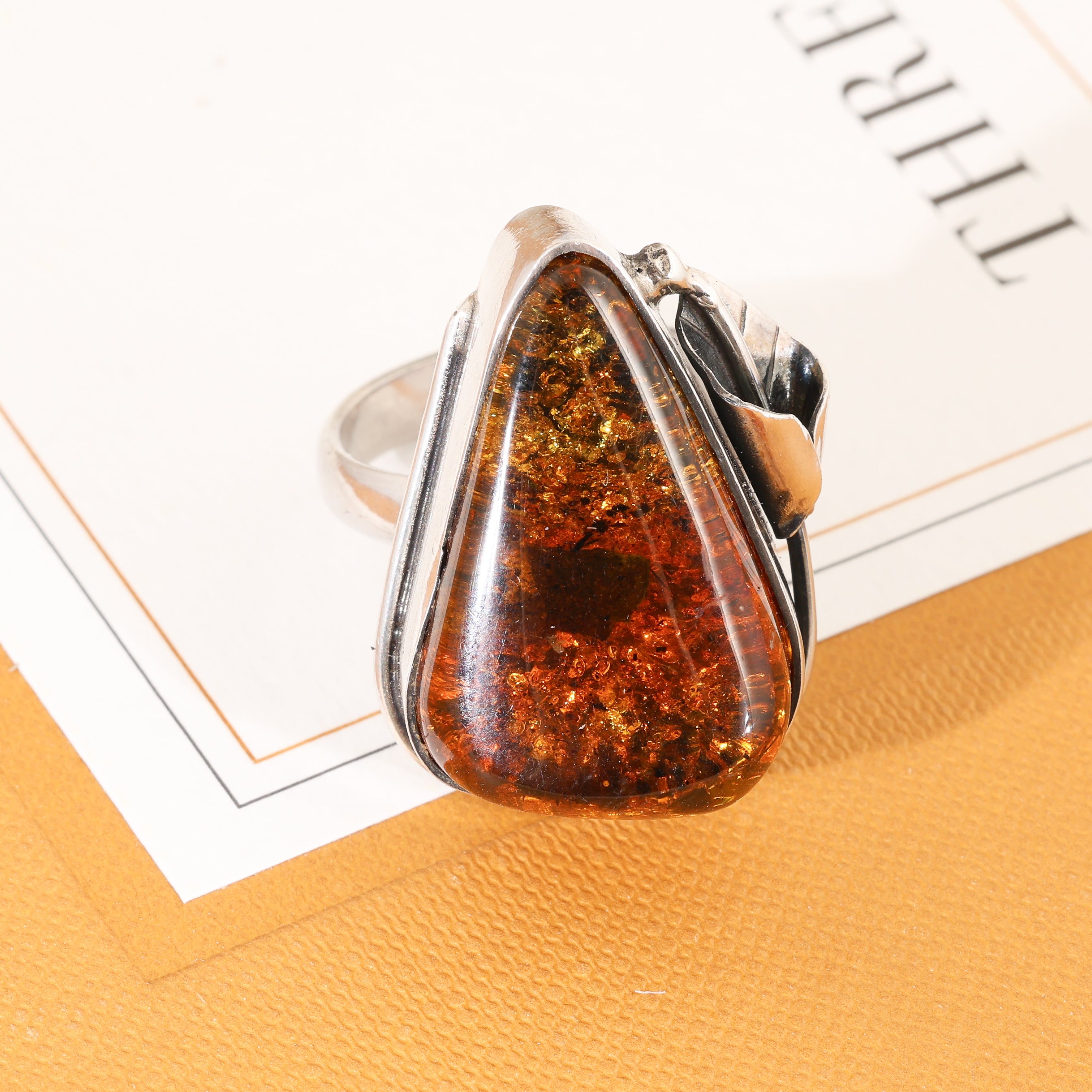 Sterling Silver Solid Baltic Honey Amber Ring SIZE 8.5