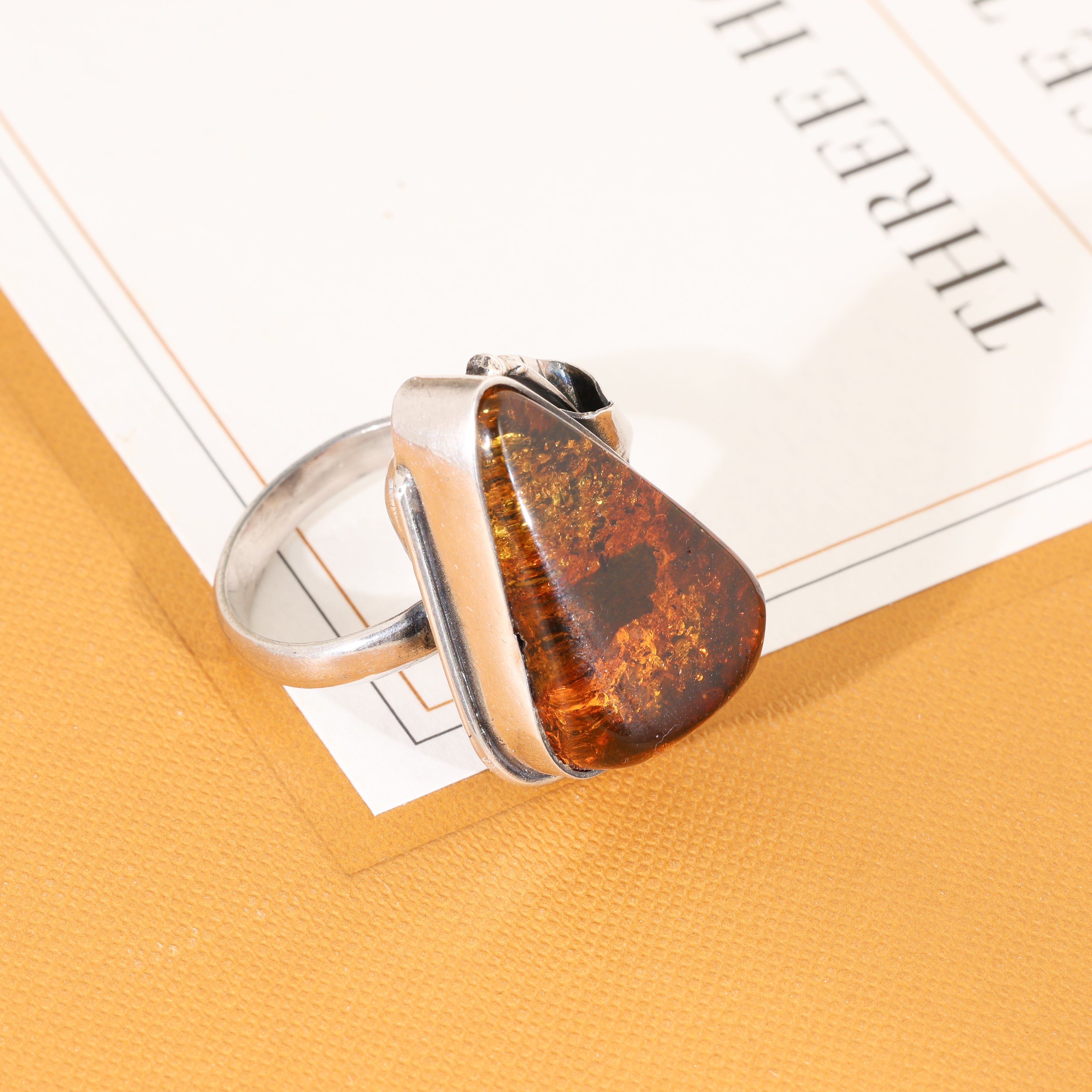 Sterling Silver Solid Baltic Honey Amber Ring SIZE 8.5