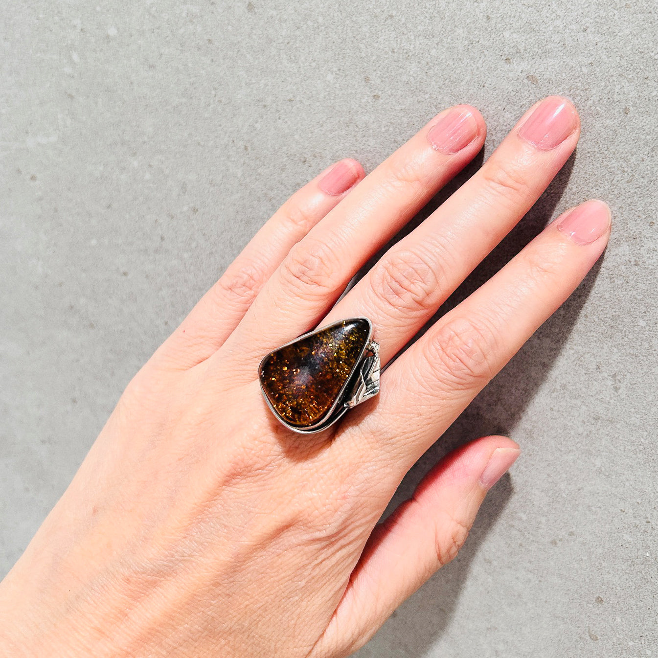 Sterling Silver Solid Baltic Honey Amber Ring SIZE 8.5