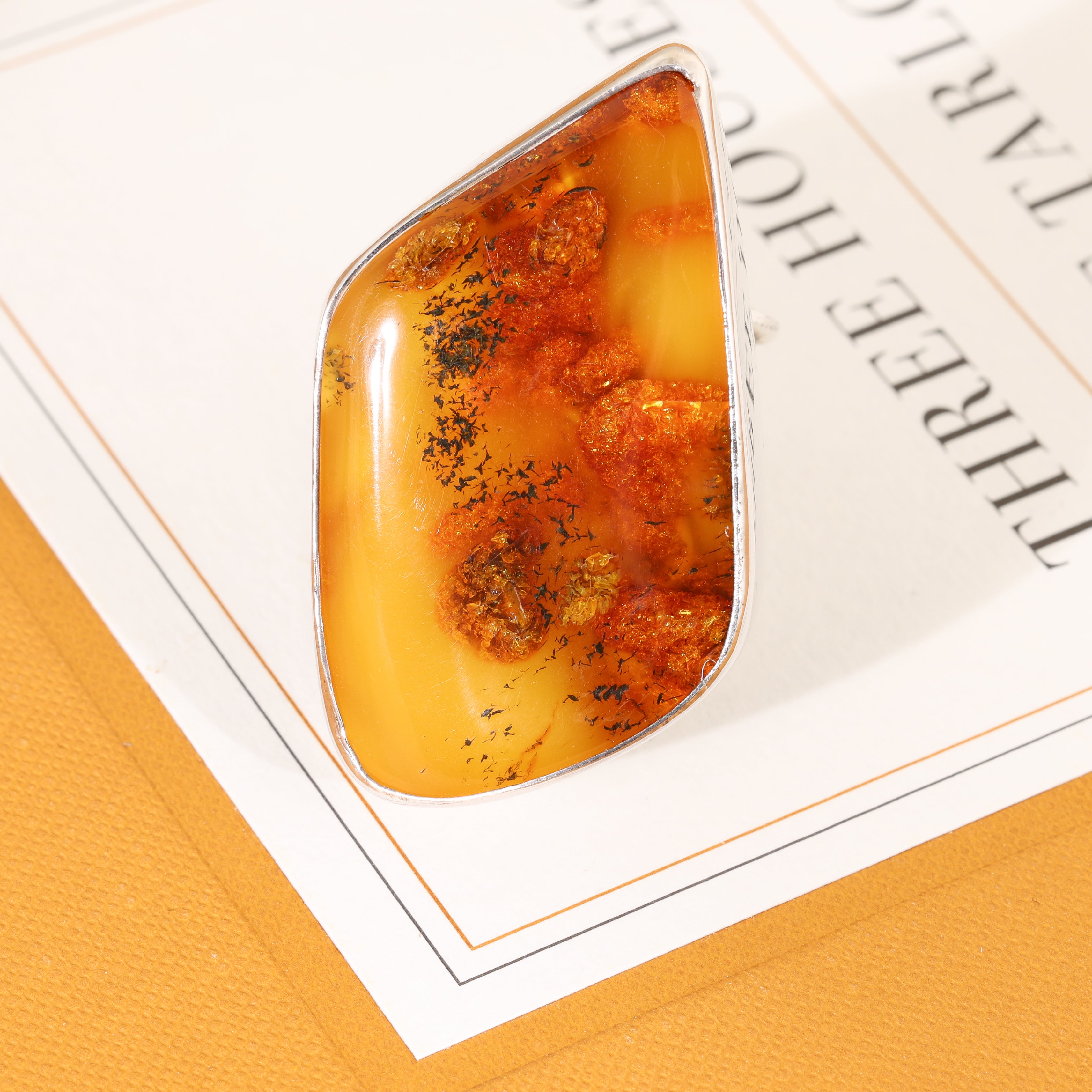 HUGE Sterling Silver Solid Baltic Honey Amber Ring SIZE (adjustable 7.5 to 9.5)
