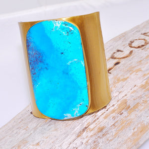 Charles Albert Matte-Finished Alchemia Huge Square Sleeping Beauty Turquoise Cuff Bracelet