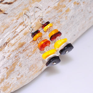 Sterling Silver Baltic Honey, Butterscotch and Cherry Amber Stacked Hook Earrings