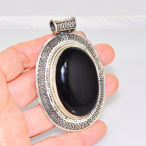2.5" Tall Sterling Silver Handcrafted Onyx Medallion Pendant Nepal
