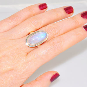 Sterling Silver Classic Moonstone Oval Gemstone Ring Size 8