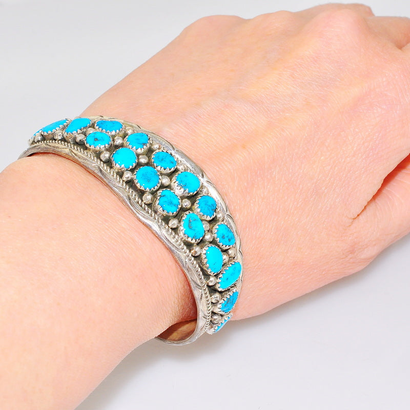 Native American Sterling Silver Turquoise Navajo-Made Cuff Bracelet