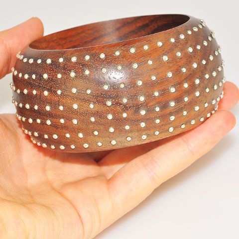 Wood and Sterling Silver Studded Bracelet