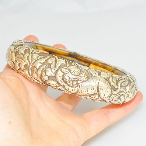 Sterling Silver and Bone Tibetan Animal Motif Cuff Bracelet