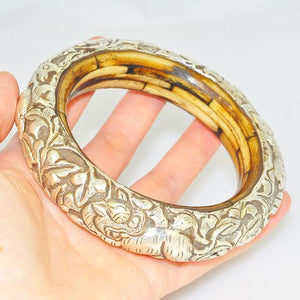 Sterling Silver and Bone Tibetan Animal Motif Cuff Bracelet