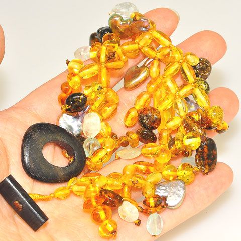 Baltic Honey Amber, Pearl and Aquamarine Bracelet