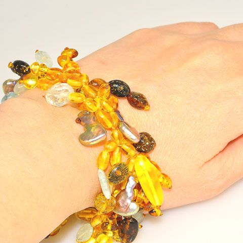 Baltic Honey Amber, Pearl and Aquamarine Bracelet