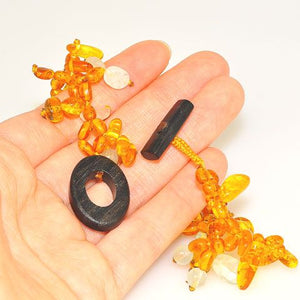 Baltic Honey Amber, Aquamarine and Ebony Wood Bracelet