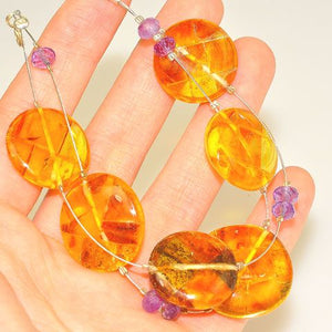 Sterling Silver Baltic Amber and Faceted Amethyst Bracelet