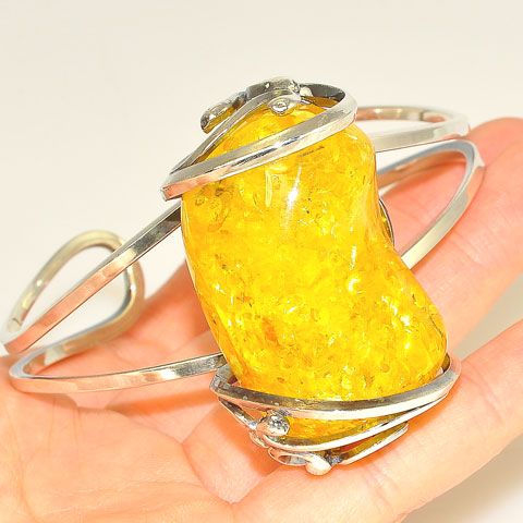 Sterling Silver Baltic Honey Amber Cuff Bracelet