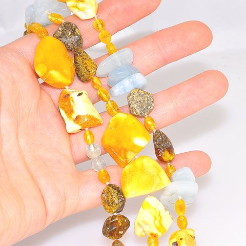 Baltic Butterscotch Amber, Baltic Honey Amber and Aquamarine Toggle Clasp Bracelet