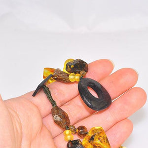 Baltic Honey, Butterscotch, and Citrine Amber, Faceted Baltic Honey Amber and Ebony Wood Toggle Clasp Bracelet