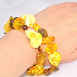 Baltic Honey, Butterscotch, and Citrine Amber, Faceted Baltic Honey Amber and Ebony Wood Toggle Clasp Bracelet