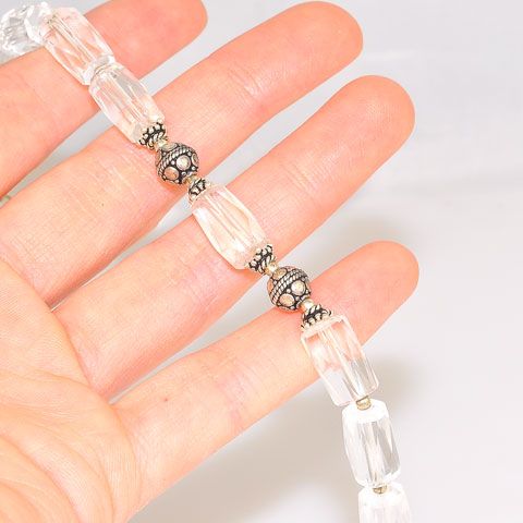 Sterling Silver Carved Beads and Clear Quartz Bar Bracelet