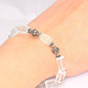 Sterling Silver Carved Beads and Clear Quartz Bar Bracelet