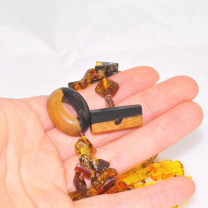 Baltic Raw and Honey Amber Bar 3-Strand Ebony Wood Toggle Clasp Bracelet