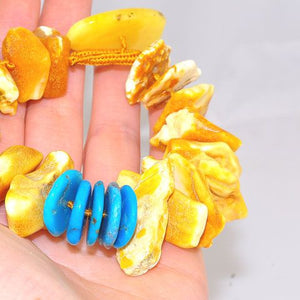 Baltic Butterscotch Amber and Turquoise Oversized Chip Bracelet