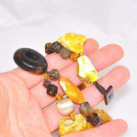 Baltic Raw Amber, Baltic Butterscotch Amber and Sterling Silver Ball Bracelet