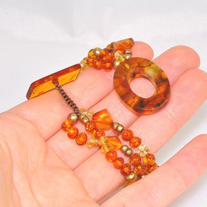 Baltic Honey Amber, Citrine Bead and Pearl Bead 3-Strand Bracelet