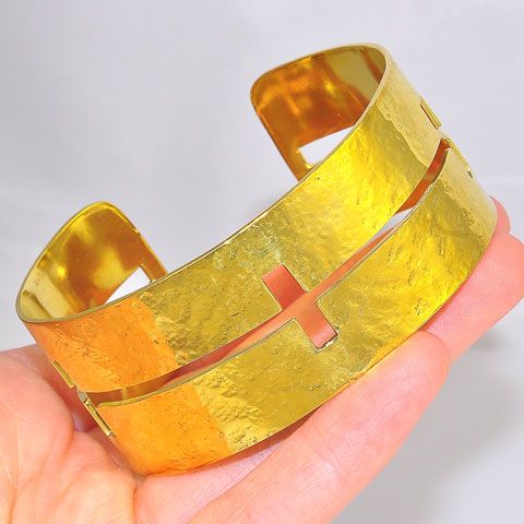 22K Gold Over Brass Cross Design Cuff Bracelet