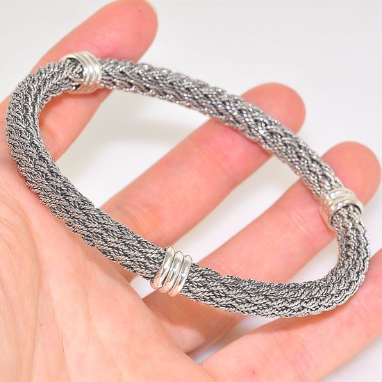 Sterling Silver Intricately Braided Woven Bangle Cuff Bracelet
