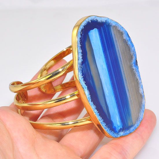 Charles Albert Alchemia Two Toned Blue Agate 3 Band Cuff Bracelet