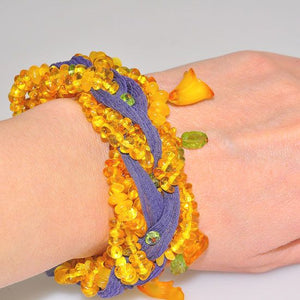 Genuine Baltic Butterscotch Amber, Peridot and Sheer Voile Braided Bracelet